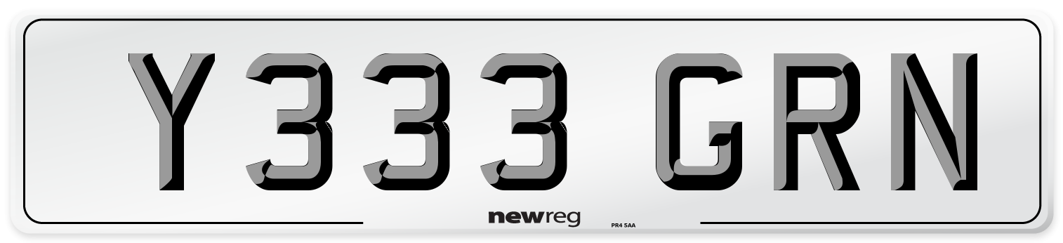 Y333 GRN Number Plate from New Reg
